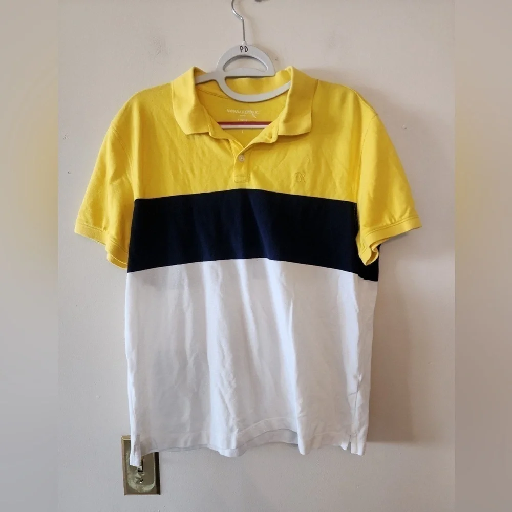 Banana Republic Men's Short Sleeve Slim Fit Pique Polo yellow color block Large
